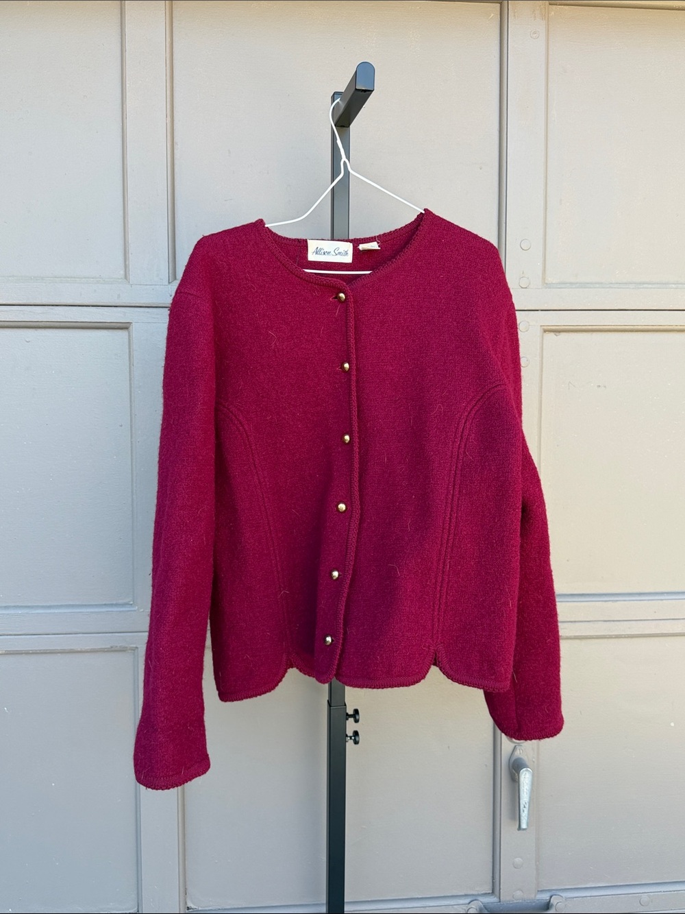 Vintage wool Women’s Raspberry Button-Front Cardigan Sweater by Allison smith